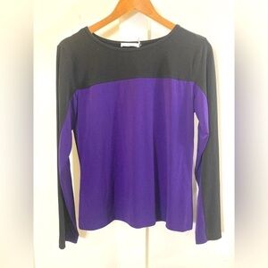 CALVIN Klein Large color block black purple long sleeve blouse shirt